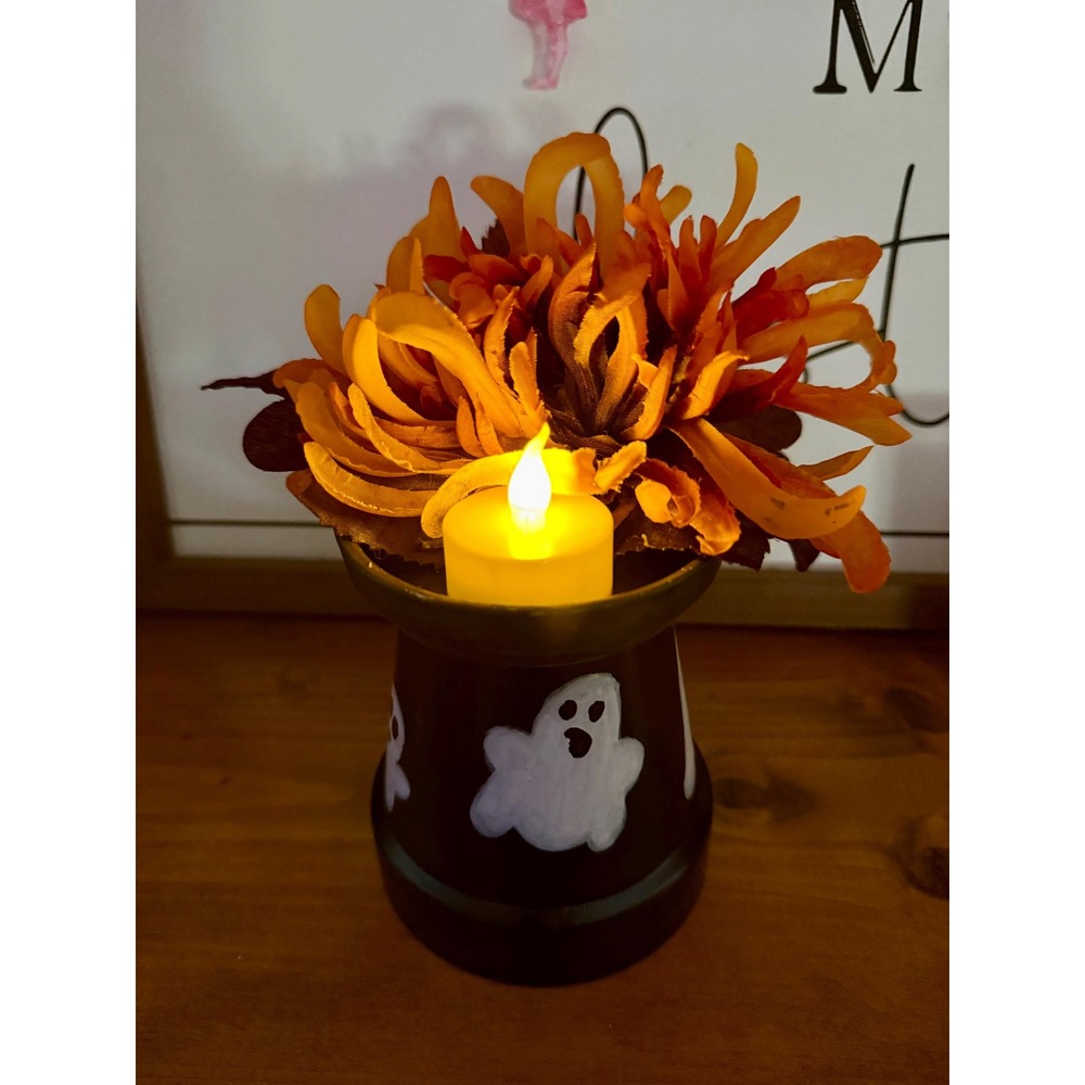Hand Painted/Handcrafted Ghost Halloween Candle Holder Centerpiece - Fall Decor